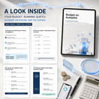Budget on Autopilot guide preview showing the real cover and four workbook pages about automated budgeting, money allocation, one-hour setup, and weekly financial reviews.