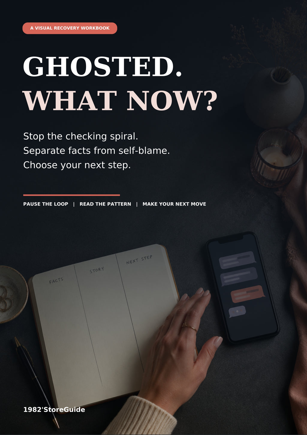 Ghosted What Now visual recovery workbook cover for processing ghosting, sudden silence, and inconsistent dating behavior