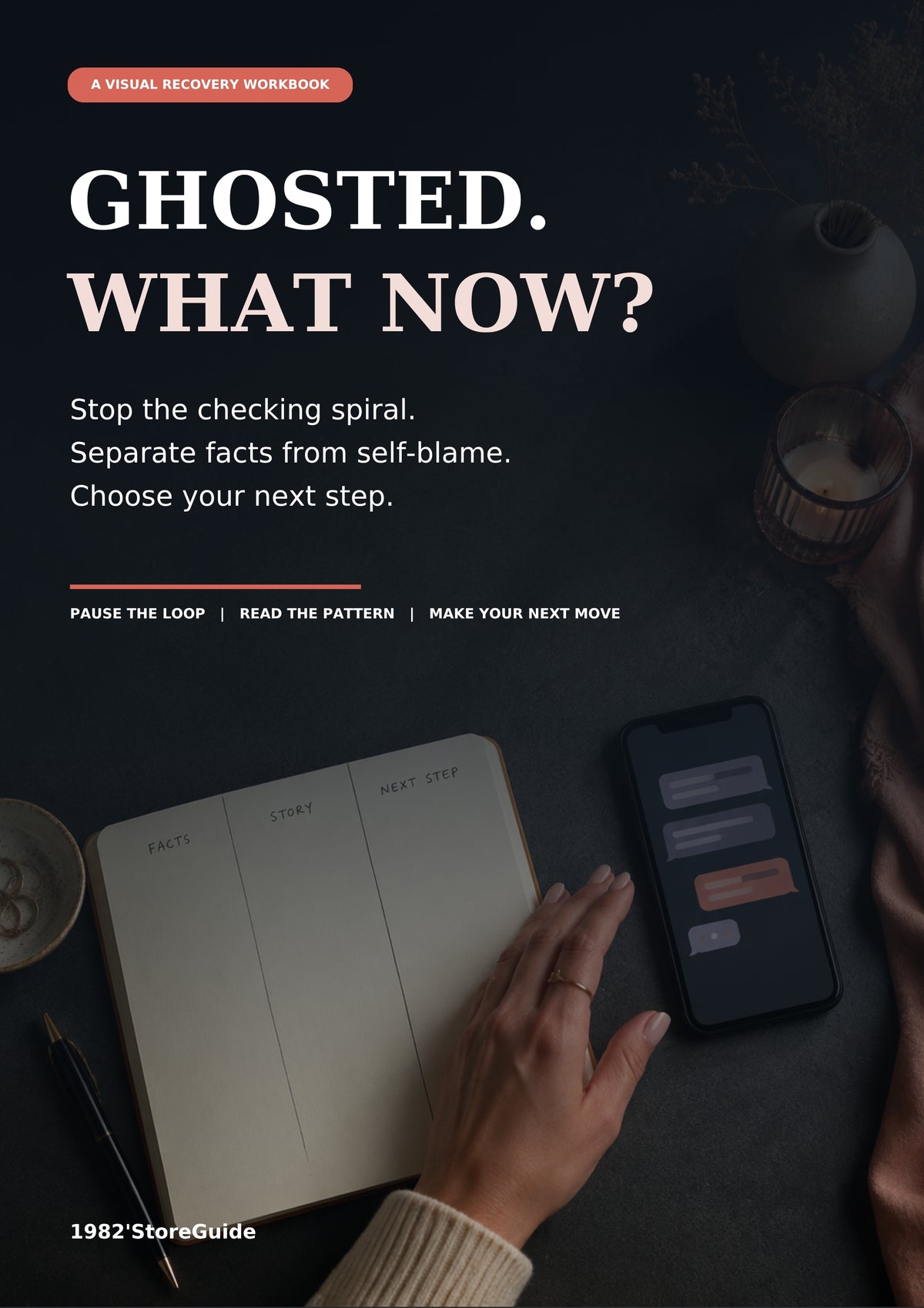 Ghosted What Now visual recovery workbook cover for processing ghosting, sudden silence, and inconsistent dating behavior