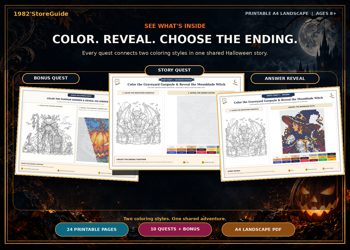 Halloween Fantasy Mystery Coloring Adventure | Printable Family Quest Book