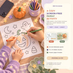 Parent and child enjoying a screen-free Halloween color-by-number printable family activity