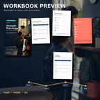 Smooth Mornings workbook preview showing the real cover, family task map, morning timeline, 10-minute late plan, and printable weekly morning planner.